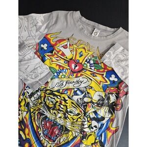 Ed‎ Hardy Men's Vintage Y2k Long Sleeve Rhinestone Shirt Made in USA 2XL